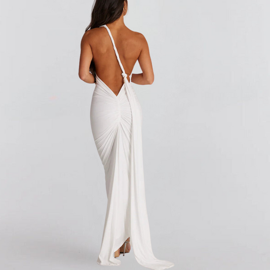 Gianna | Sexy Backless Pleated Slim Solid Color Sleeveless Maxi Dress