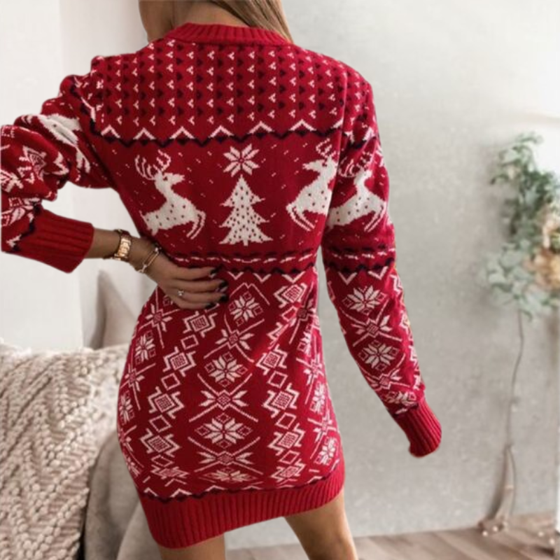 Faith | Reindeer Snowflake Round Neck Sweater Dress