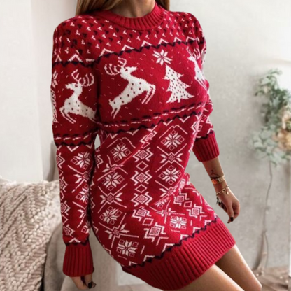 Faith | Reindeer Snowflake Round Neck Sweater Dress