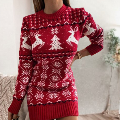 Faith | Reindeer Snowflake Round Neck Sweater Dress