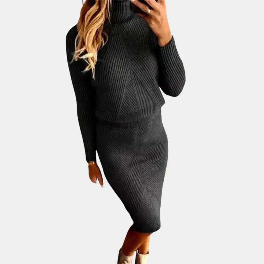 Emery | Knitted Long Sleeve Turtleneck Midi Winter Dress