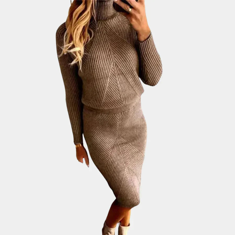 Emery | Knitted Long Sleeve Turtleneck Midi Winter Dress