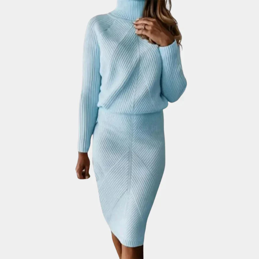 Emery | Knitted Long Sleeve Turtleneck Midi Winter Dress