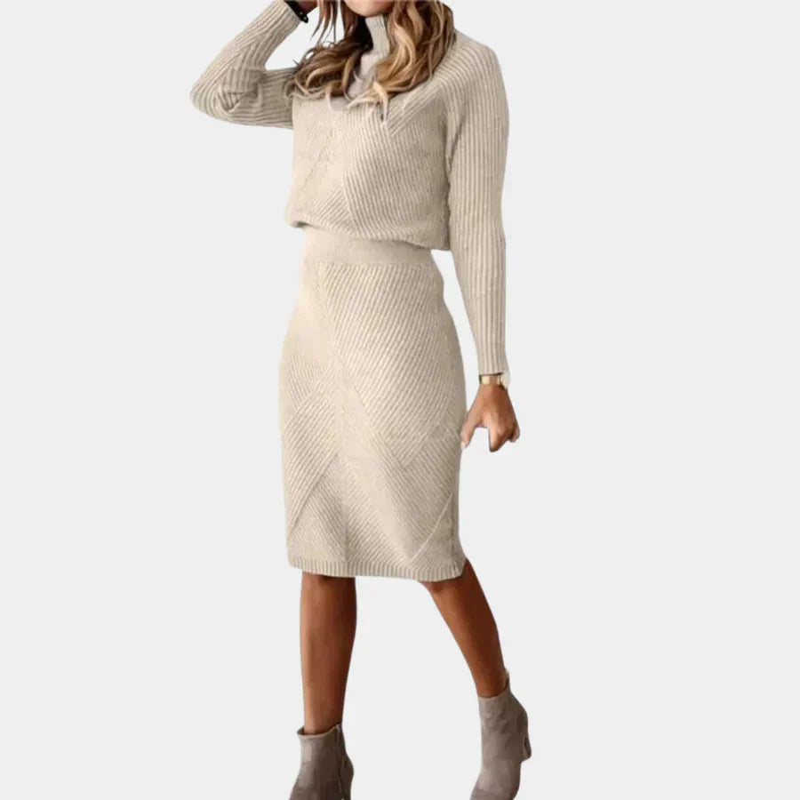 Emery | Knitted Long Sleeve Turtleneck Midi Winter Dress