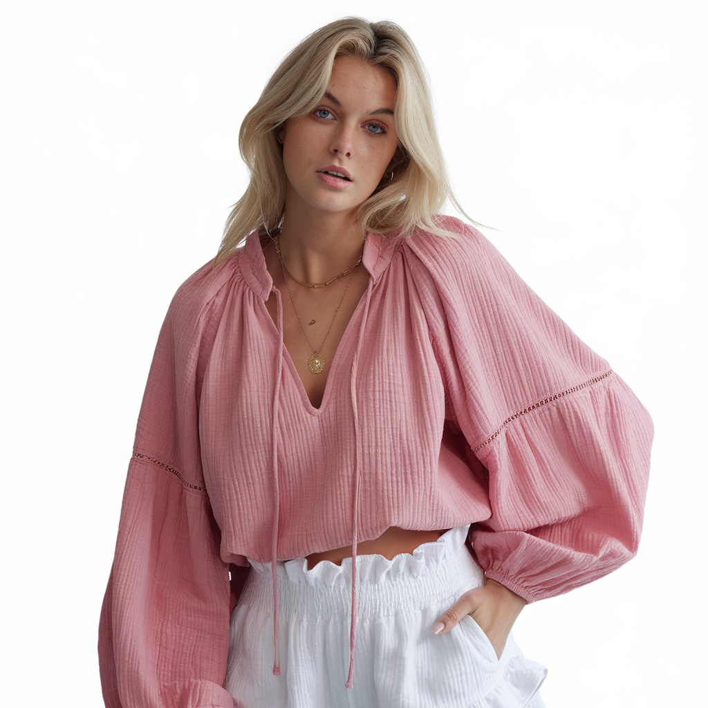 Pink 2 piece Tie-Up V-Neck Shirts Tops Elastic Waist Shorts